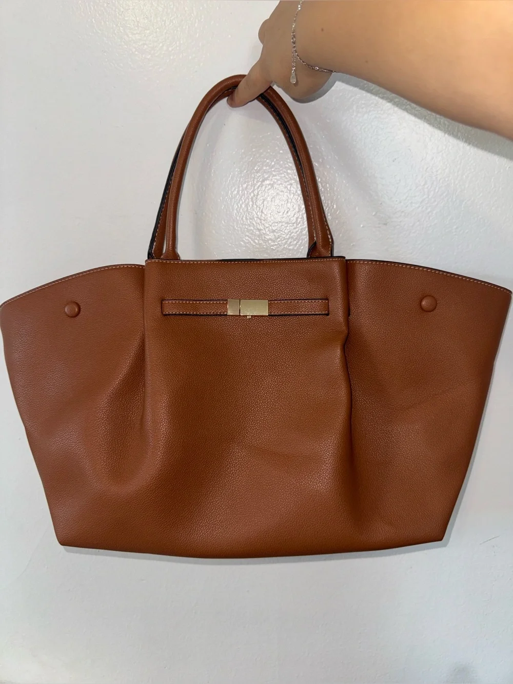 Women's Brown Faux Leather Large Tote Bag